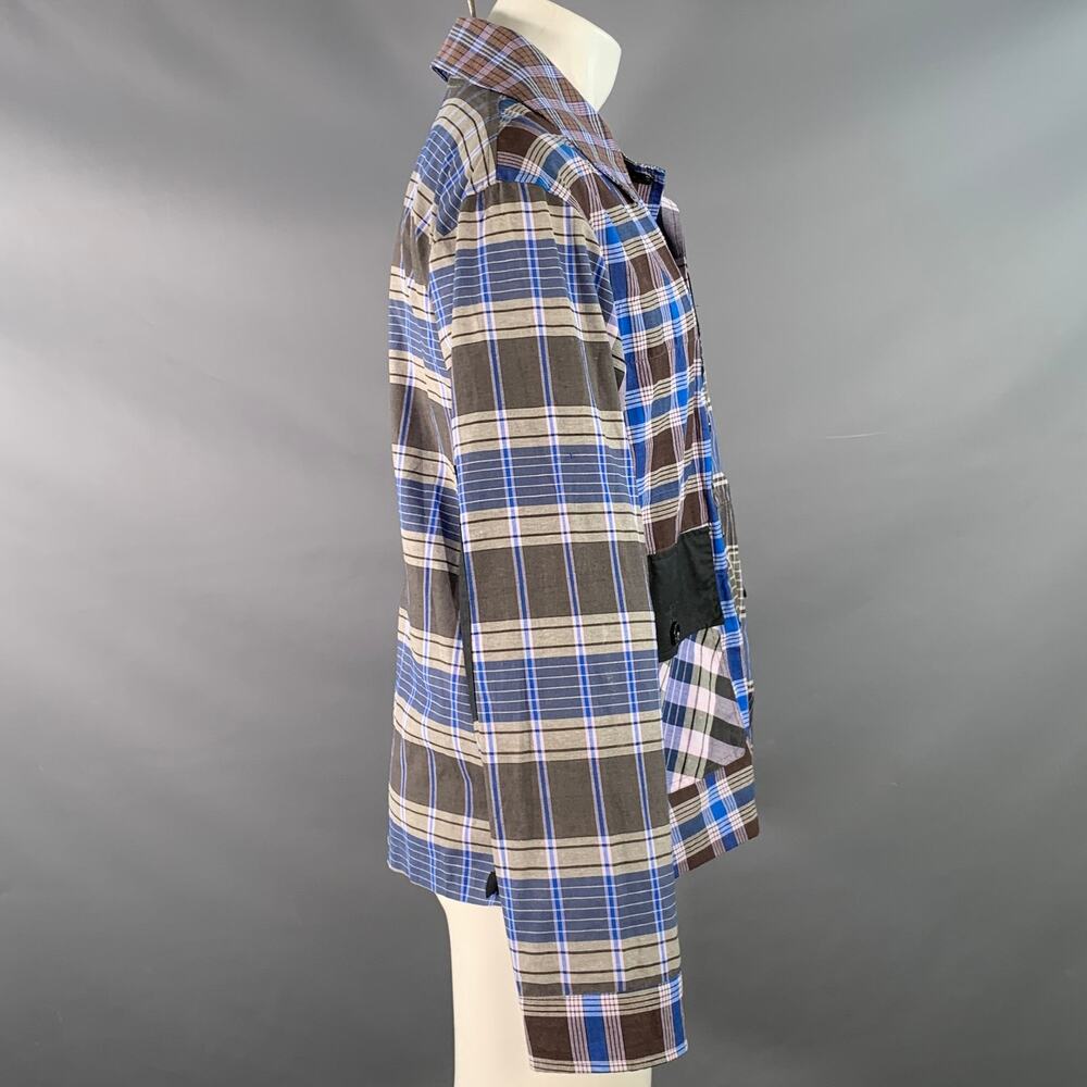NICHOLAS DALEY Size M Blue Brown Plaid Cotton Side Ties Shirt Jacket - Picture 3 of 10